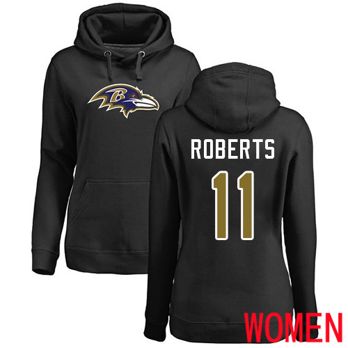 Baltimore Ravens Black Women Seth Roberts Name and Number Logo NFL Football #11 Pullover Hoodie Sweatshirt->women nfl jersey->Women Jersey